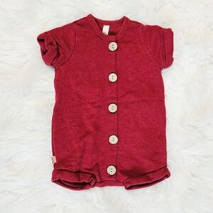 Childhoods Red Wood Button Up Romper One Piece Cotton Blend Baby Kids Boy 6-12M